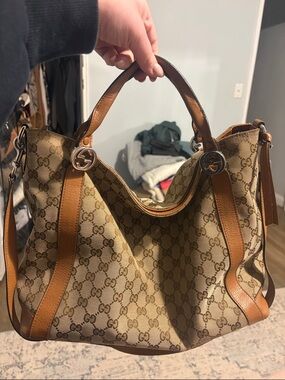 GUCCI Beige/Brown GG Canvas Miss GG Original Top Handle Bag with COA